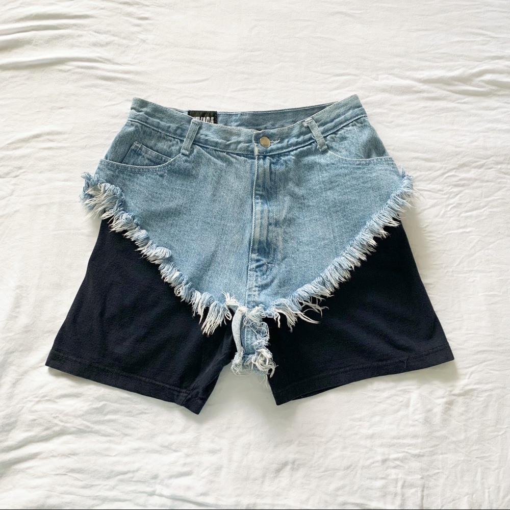 NEVADA BLUE Vintage Denim Shorts With Attached Biker Shorts 26” Waist